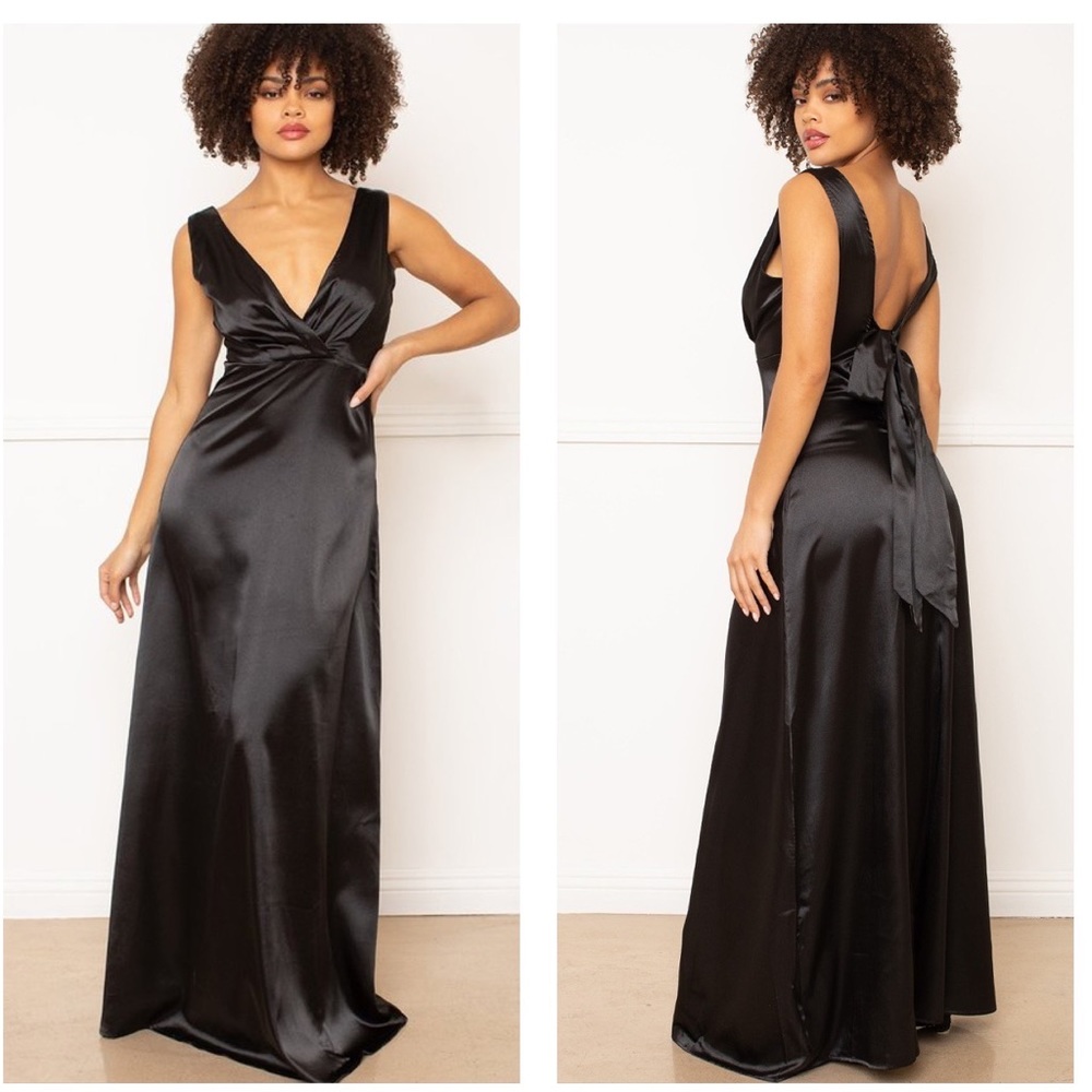 Black Satin Special Occasion Floor Length Maxi Dress NWT Size Small